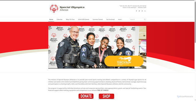Security scan screenshot of https://www.specialolympicsarkansas.org/
