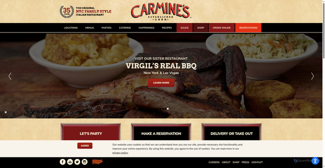 Security scan screenshot of https://carminesnyc.com