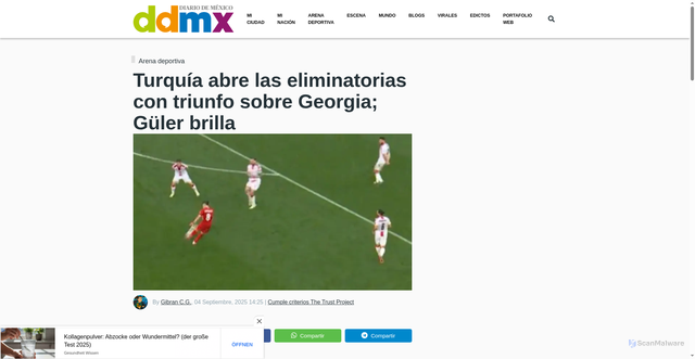 Security scan screenshot of https://www.diariodemexico.com/arena-deportiva/turquia-abre-las-eliminatorias-con-triunfo-sobre-georgia-guler-brilla