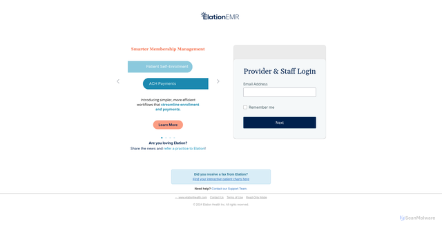 Security scan screenshot of https://elationemr.com