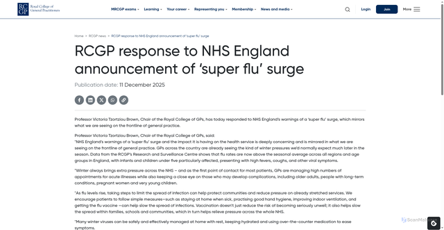 Security scan screenshot of https://www.rcgp.org.uk/News/Super-flu-surge