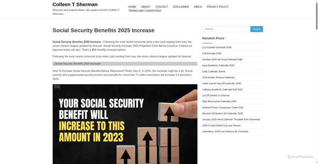 Security scan screenshot of https://colleentshermanc.pages.dev/iqmhf-social-security-benefits-2025-increase-goszn/