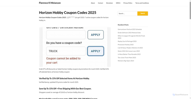 Security scan screenshot of https://florencekmelancona.pages.dev/oglgq-horizon-hobby-coupon-codes-2025-tzlmj/