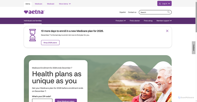 Security scan screenshot of https://www.aetna.com/
