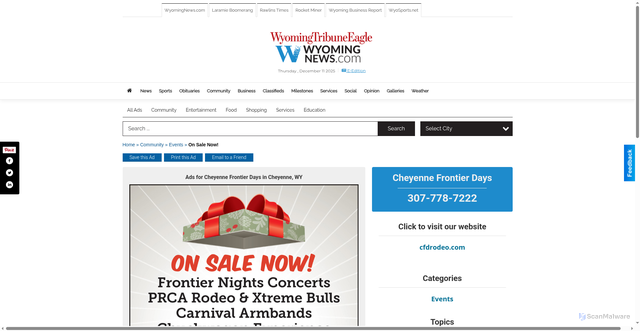 Security scan screenshot of https://marketplace.wyomingnews.com/places/view/15903/cheyenne_frontier_days.html