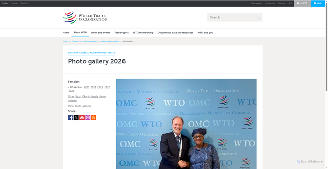 Security scan screenshot of https://fds-16-fcblz-151543-vb50d.pages.dev/english/thewto_e/dg_e/no_e/photo_gallery_e.htm?year=2026