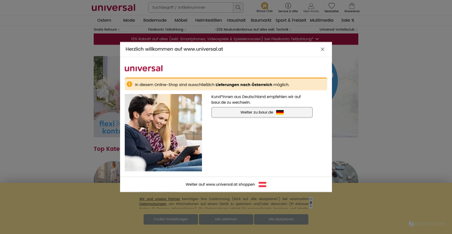 Security scan screenshot of https://www.universal.at