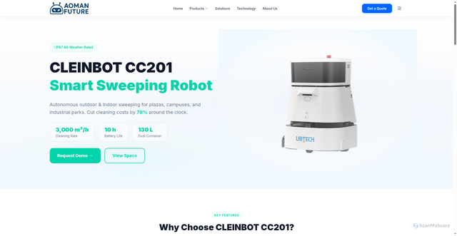 Security scan screenshot of https://aomanbot.com/products/cleinbot-cc201
