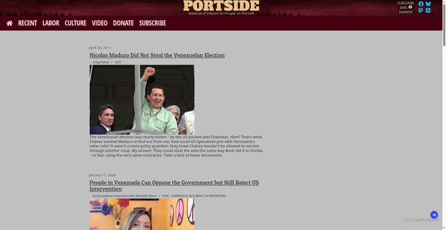 Security scan screenshot of https://portside.org/nicolas-maduro
