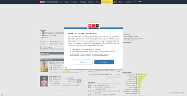Security scan screenshot of https://procyclingstats.com