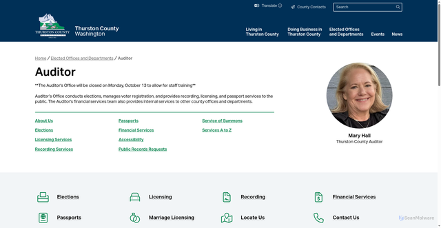 Security scan screenshot of https://www.thurstoncountywa.gov/departments/auditor