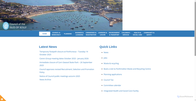 Security scan screenshot of https://www.scilly.gov.uk/