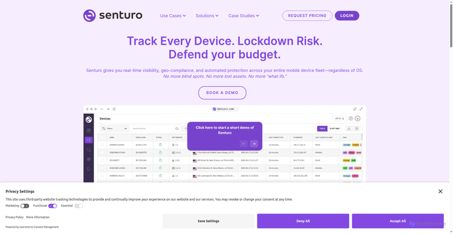 Security scan screenshot of https://senturo.com