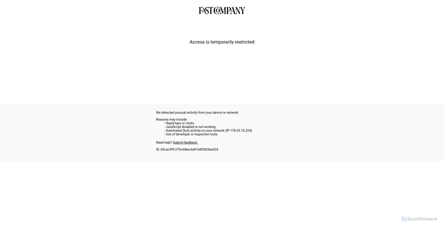 Security scan screenshot of https://fastcompany.net