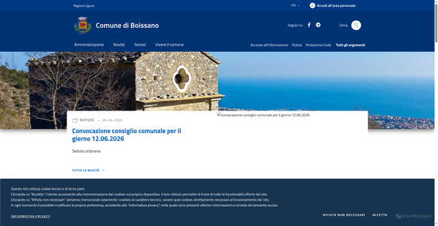Security scan screenshot of https://www.comune.boissano.sv.it