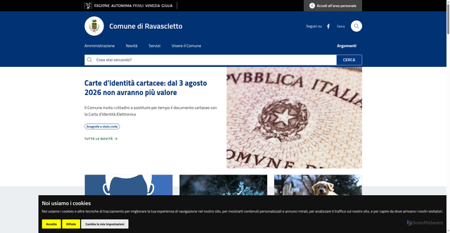 Security scan screenshot of https://www.comune.ravascletto.ud.it/
