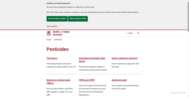 Security scan screenshot of https://www.hse.gov.uk/pesticides/