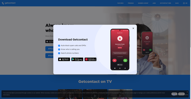 Security scan screenshot of https://getcontact.com