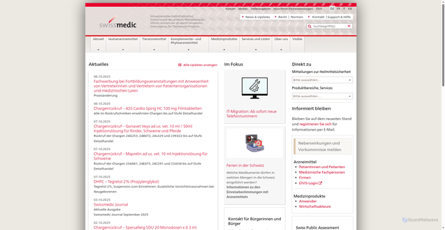 Security scan screenshot of https://www.swissmedic.ch/swissmedic/de/home.html