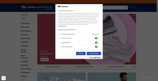 Security scan screenshot of https://tenniswarehouse-europe.com