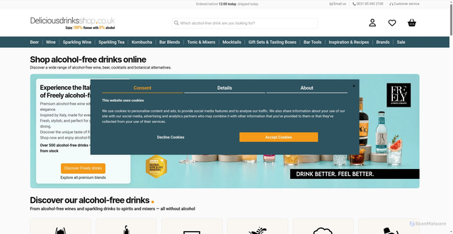 Security scan screenshot of https://www.deliciousdrinksshop.co.uk