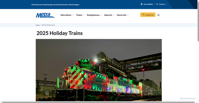 Security scan screenshot of https://metra.com/holidaytrains