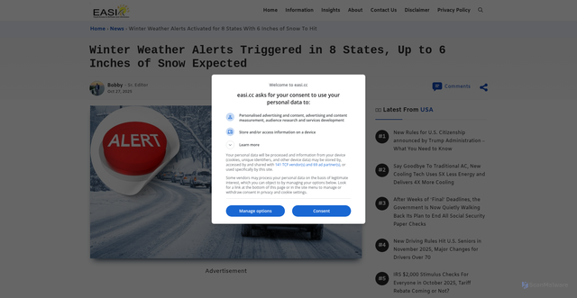 Security scan screenshot of https://easi.cc/winter-weather-alerts-in-8-states/