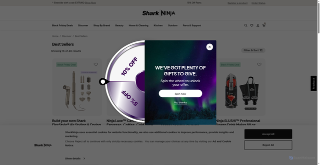 Security scan screenshot of https://www.sharkninja.com/discover/best-sellers?srsltid=AfmBOorU2-UNUtDl_fvgJhD1oU0FQCRx9nujM9WFWoEbnYk6_4dl2Qk7