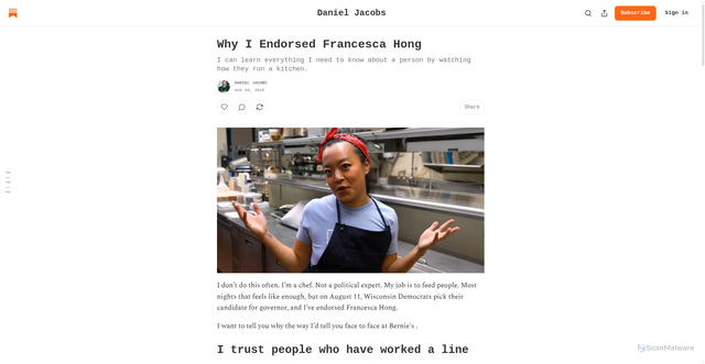 Security scan screenshot of https://danjacobs3.substack.com/p/why-i-endorsed-francesca-hong