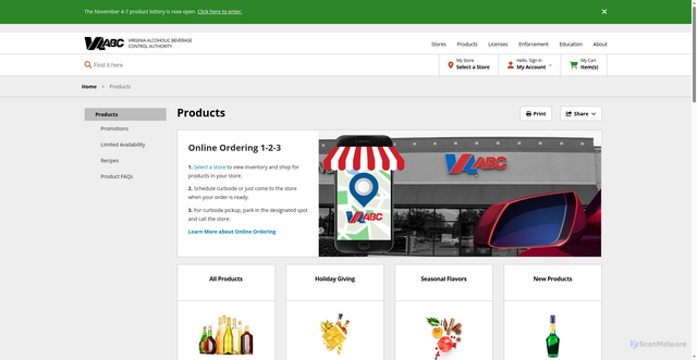Security scan screenshot of https://www.abc.virginia.gov/products