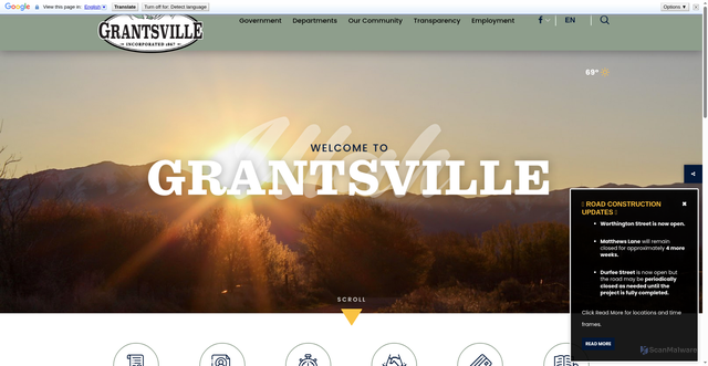 Security scan screenshot of https://grantsvilleut.gov/