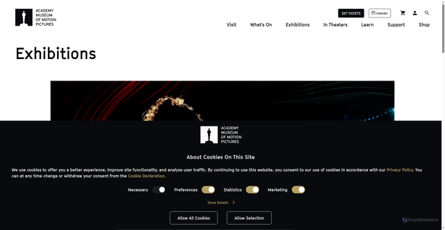Security scan screenshot of https://www.academymuseum.org/en/exhibitions/oscars-experience