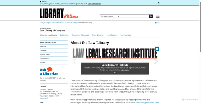 Security scan screenshot of https://www.loc.gov/research-centers/law-library-of-congress/about-this-research-center/