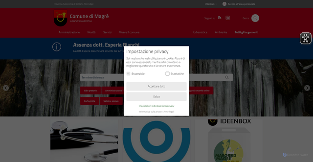 Security scan screenshot of https://www.comune.magre.bz.it/it