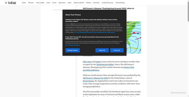 Security scan screenshot of https://www.goerie.com/story/news/2025/10/13/whats-the-old-farmers-almanac-thanksgiving-forecast-2025-winter-weather-first-snow-fall-predictions/86669402007/