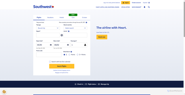 Security scan screenshot of https://southwest.com