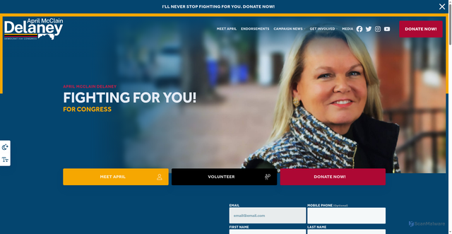 Security scan screenshot of https://www.aprilmcclaindelaneyforcongress.com/