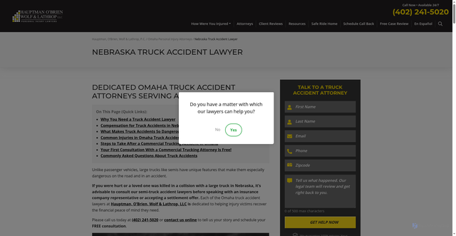 Security scan screenshot of https://www.hauptman-obrien.net/practice-areas/truck-accidents/