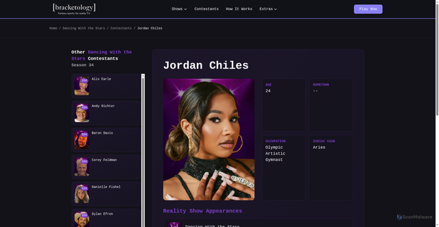 Security scan screenshot of https://bracketology.tv/dancing-with-the-stars/contestants/jordan-chiles