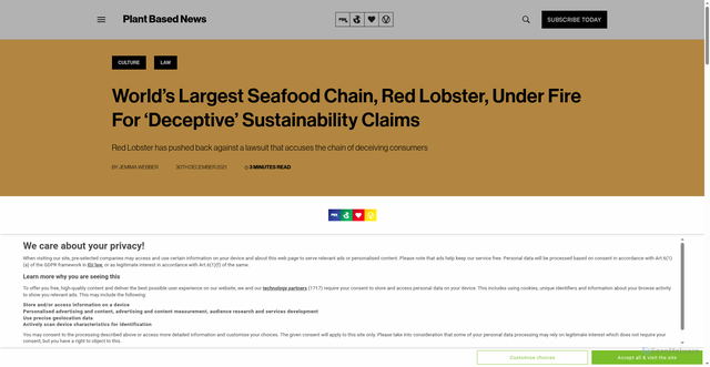 Security scan screenshot of https://plantbasednews.org/culture/law/red-lobster-lawsuit-sustainable/