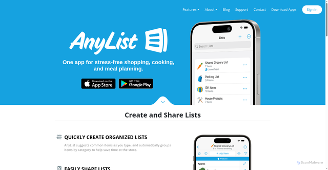 Security scan screenshot of https://www.anylist.com