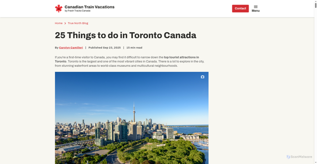 Security scan screenshot of https://canadiantrainvacations.com/blog/best-attractions-in-toronto