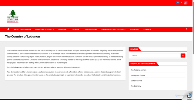 Security scan screenshot of https://www.lebanonembassyus.org/the-country-of-lebanon/