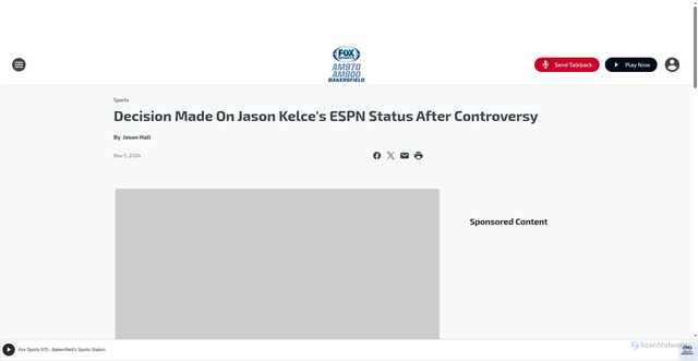 Security scan screenshot of https://foxsports970am.iheart.com/content/2024-11-05-decision-made-on-jason-kelces-espn-status-after-controversy/