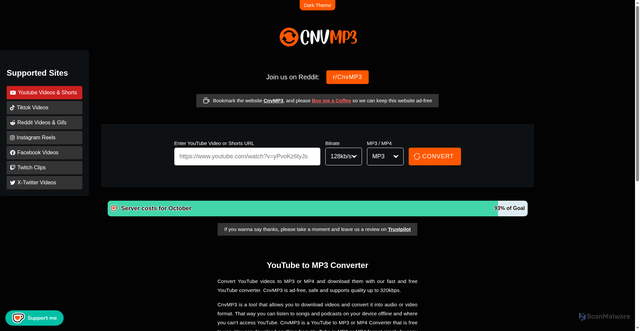 Security scan screenshot of https://cnvmp3.com/v45