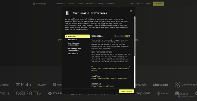 Security scan screenshot of https://clickhouse.com