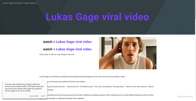 Security scan screenshot of https://sites.google.com/view/lukasgageviralvideolukasgageon/home