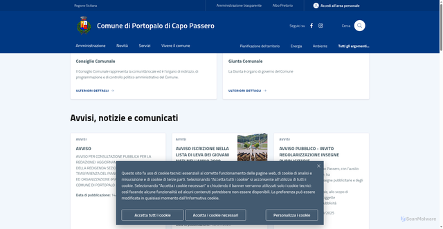 Security scan screenshot of https://www.comune.portopalo.sr.it/