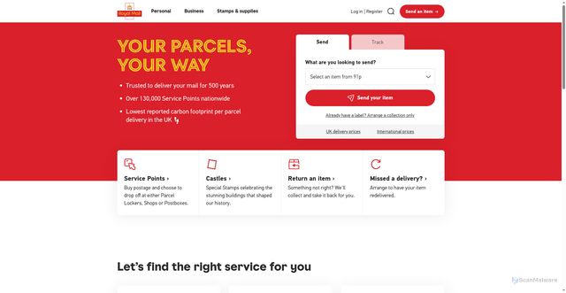 Security scan screenshot of http://www.royalmail.com