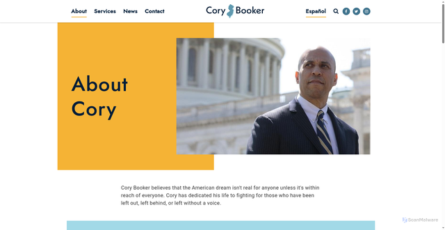 Security scan screenshot of https://www.booker.senate.gov/about